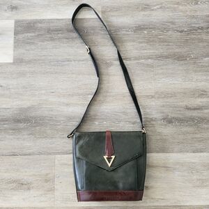 Vintage Michael Rome Green Brown Genuine Leather Crossbody Bag